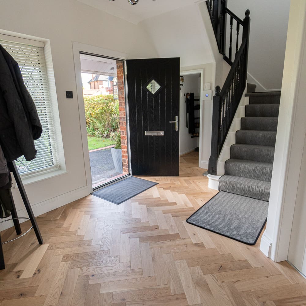 Pale Invisible Oak Herringbone Engineered Wood Flooring